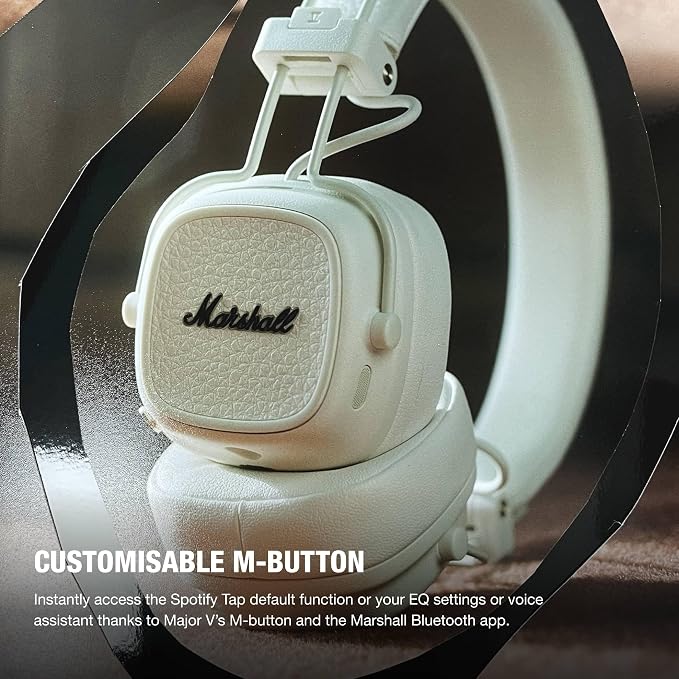 Marshall Major V Wireless On-Ear Bluetooth Headphones - 100+ Hr Playtime | Detachable Audio Cable | Microphone for Calls | Lightweight, Foldable Design for Travel - Cream