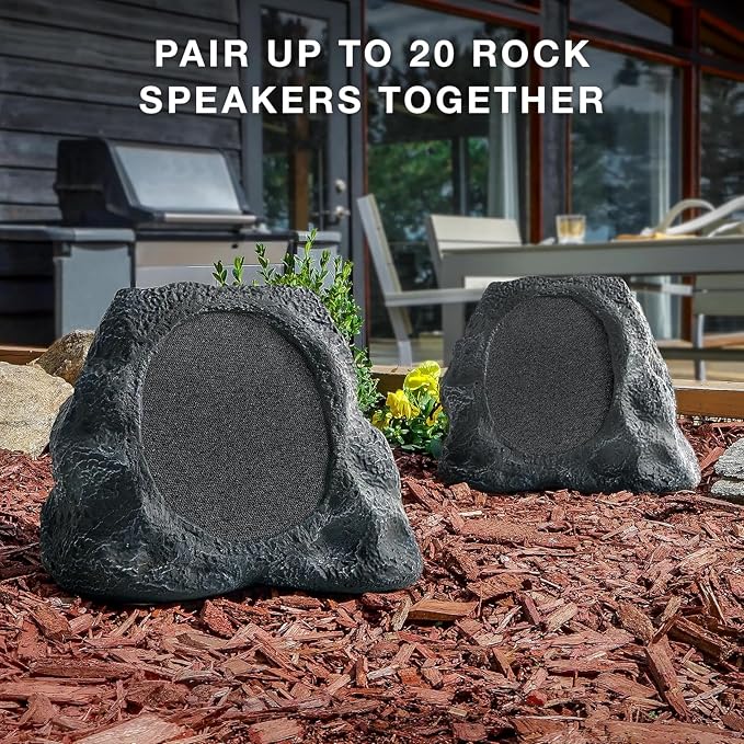 Victrola Rock Speaker Connect, Granite, Wireless Outdoor Speaker with Bluetooth 5.3, 22-Hour Battery Life, Portable Speaker with Solar Charging, IP65 Waterproof Speaker – Pair