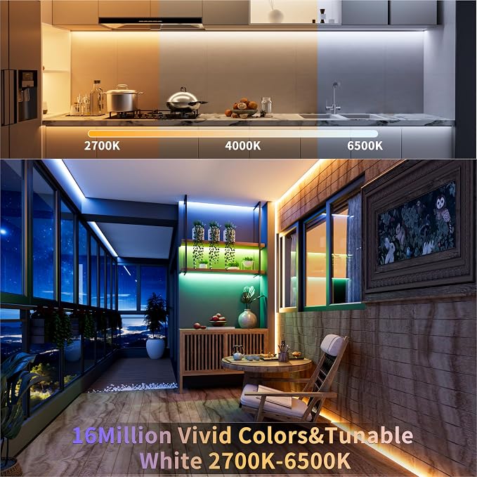PAUTIX COB LED Strip Lights,20ft RGB+CCT 2700K-6500K White LED Lights,Dimmable Color Changing RGB LED Strip Light,with Remote/APP Control,for Kitchen Cabinets,Ceiling,Party DIY Lighting Projects
