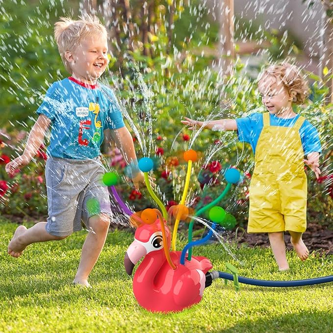 2-in-1 Water Sprinkler Toys for Kids, Outdoor Spinning Sprinkler Toy with Wiggle Water Tubes, Attaches to Garden Hose, Backyard Lawn Summer Water Toys for Toddlers Boys Girls Ages 3-8, Blue