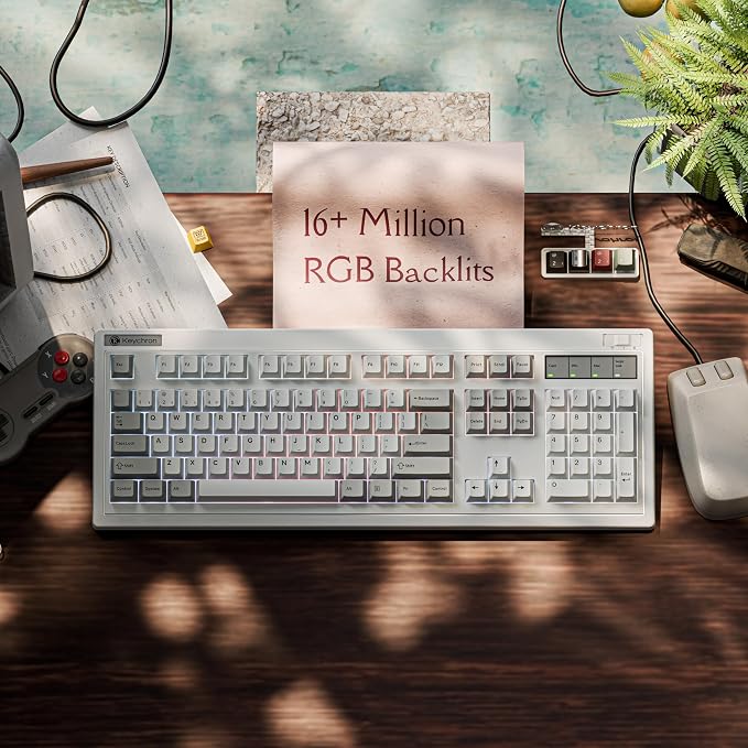 Keychron R6 Retro Wireless Mechanical Keyboard, 100% Full Size Hot Swappable RGB Apex Brown Tactile Switch, QMK Tri-Mode(2.4 GHz/Bluetooth/Wired), Compatible with Mac PC Linux