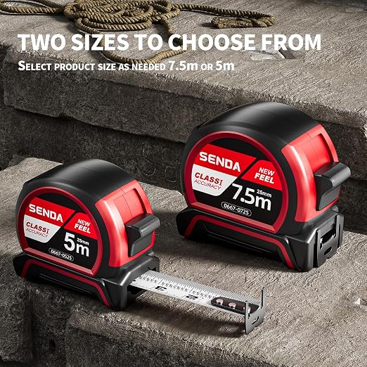 SENDA Tape Measure 16FT with 1/8 Fraction, Double-Hook Measuring Tape Retractable with 1 Inch Wide Blade & Belt Clip, ABS TPR Rubber Protection,Matte Nylon-Coated Blade for DIY, Construction (2 Pack)