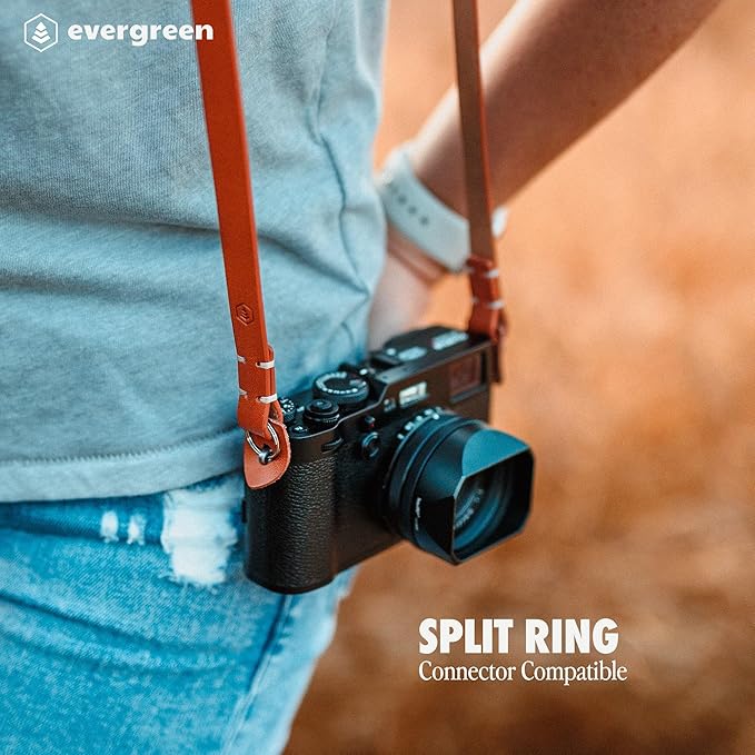 Evergreen Leather Camera Strap – Split Ring, 28" or 38" Compatible with Fuji Sony Nikon Leica Canon