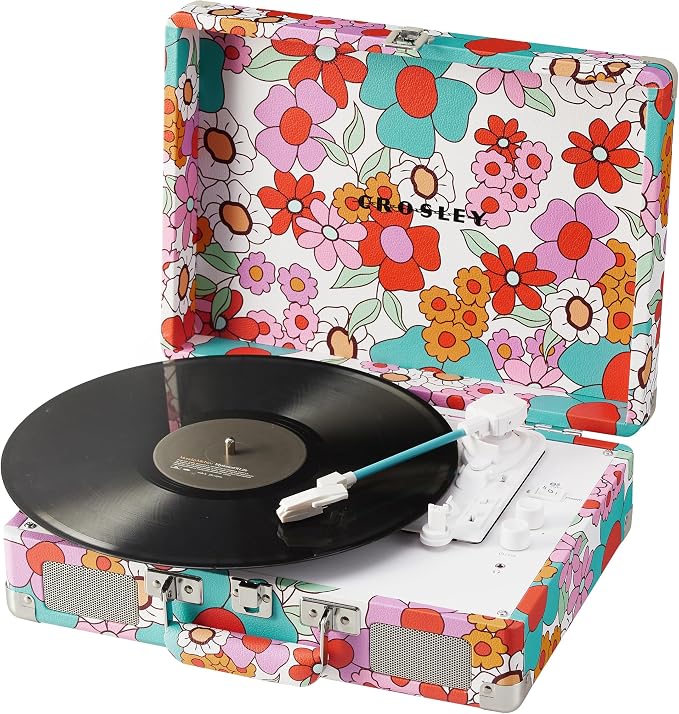 Crosley CR8005F-GF Cruiser Plus Vintage 3-Speed Bluetooth in/Out Suitcase Vinyl Record Player Turntable with Built-in Speakers, Groovy Floral