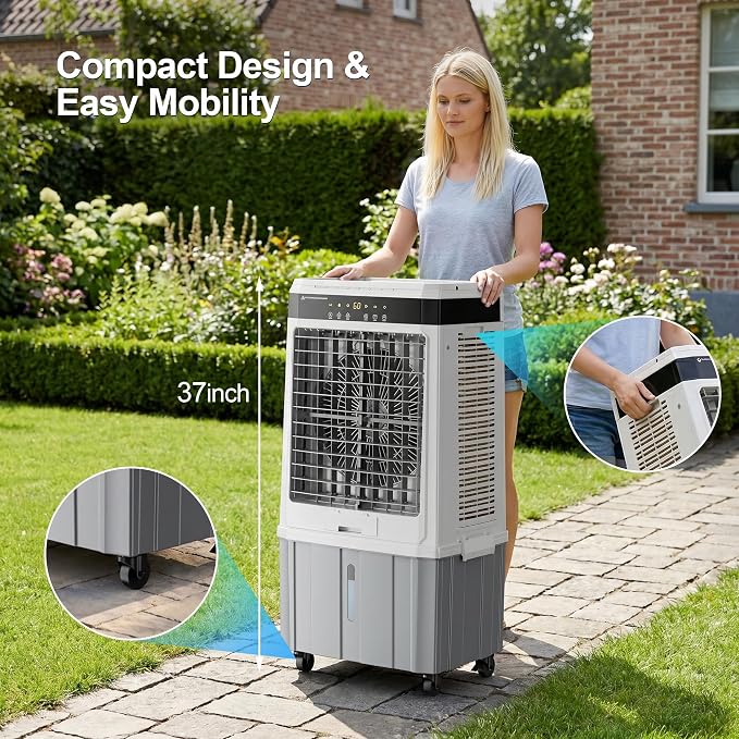Uthfy 2800 CFM Swamp Cooler, 37" Evaporative Air Cooler with 9.5 Gal Detachable Water Tank, 120° Oscillation, Remote & 12H Timer, Portbable Air Conditioners for Indoor, Garage, Patio