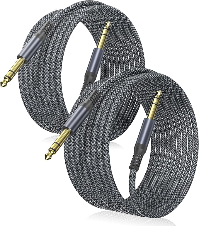 Elebase 1/4 Inch TRS Instrument Cable 15ft 2-Pack,Straight 6.35mm Male Jack Stereo Audio Interconnect Cord,6.35 mm Balanced Line for Electric Guitar,Bass,Keyboard,Mixer,Amplifier,Amp,Speaker,Equalizer