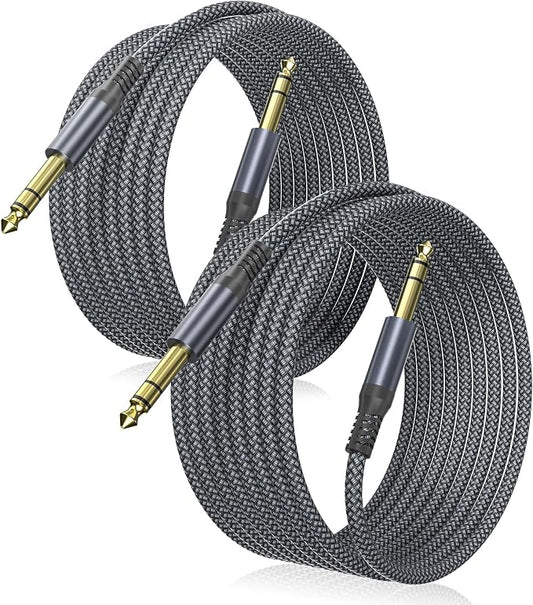 Elebase 1/4 Inch TRS Instrument Cable 15ft 2-Pack,Straight 6.35mm Male Jack Stereo Audio Interconnect Cord,6.35 mm Balanced Line for Electric Guitar,Bass,Keyboard,Mixer,Amplifier,Amp,Speaker,Equalizer