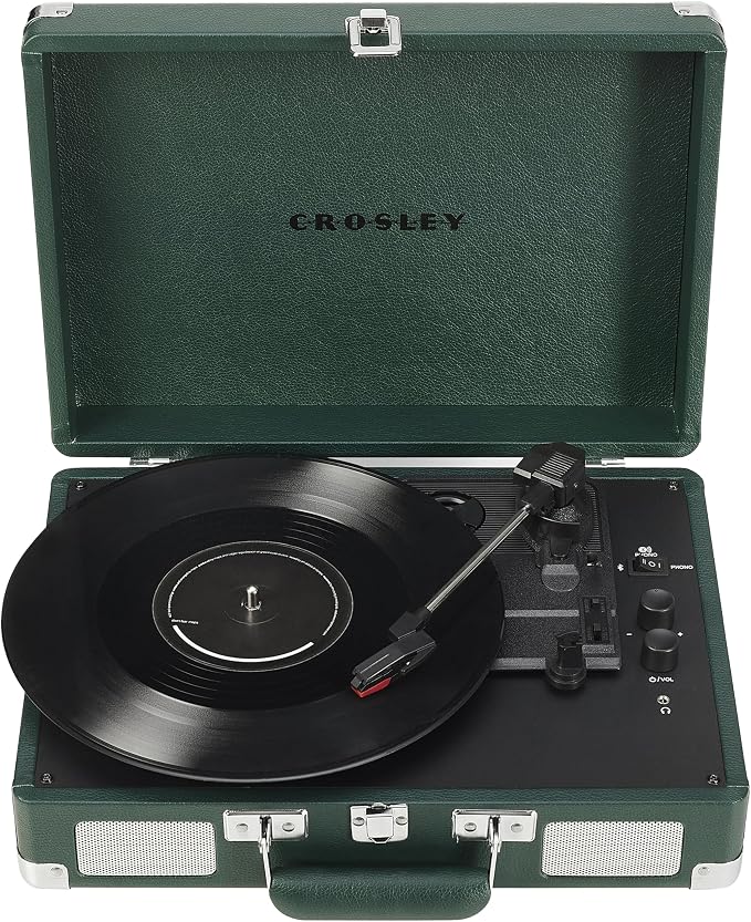 Crosley CR8005F-EM Cruiser Plus Vintage 3-Speed Bluetooth in/Out Suitcase Vinyl Record Player Turntable, Dark Emerald