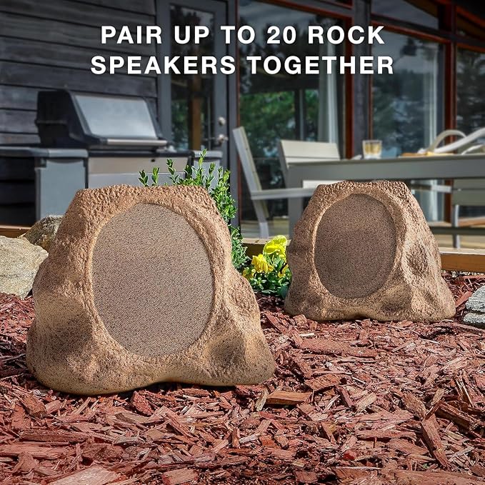 Victrola Rock Speaker Connect, Sand, Wireless Outdoor Speaker with Bluetooth 5.3, 22-Hour Battery Life, Portable Speaker with Solar Charging, IP65 Waterproof Speaker - Pair