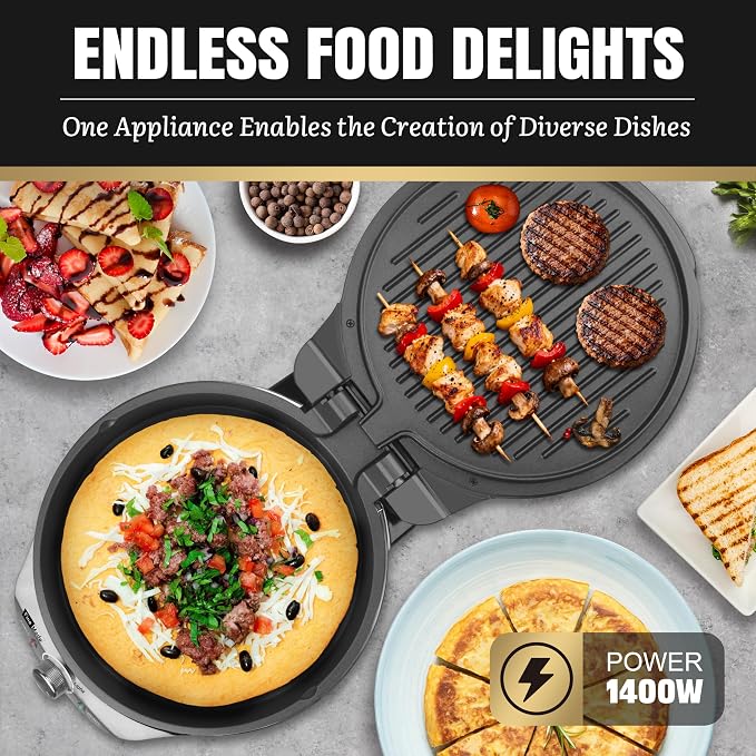 FineMade Electric Griddle Nonstick, Multi-Funtional Quesadilla Maker 10 Inch, Electric Grill Indoor, Pancake Griddle & Pan, Smokeless Indoor Grill, Non-stick Surface, Silver