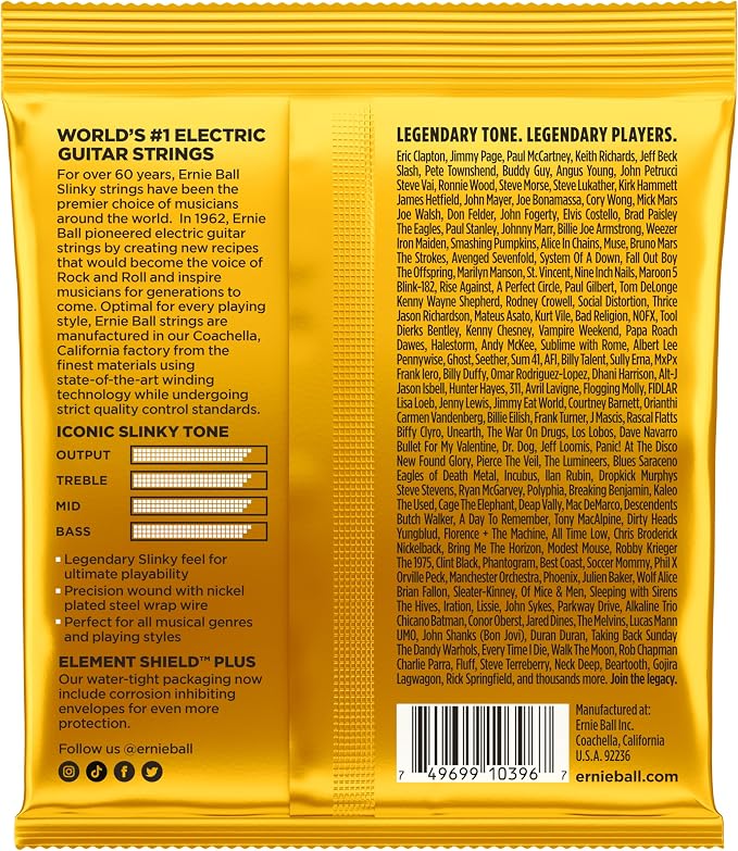 Ernie Ball Skinny Top Beefy Bottom Slinky Nickel Wound Electric Guitar Strings, 10-54 Gauge (P02216)