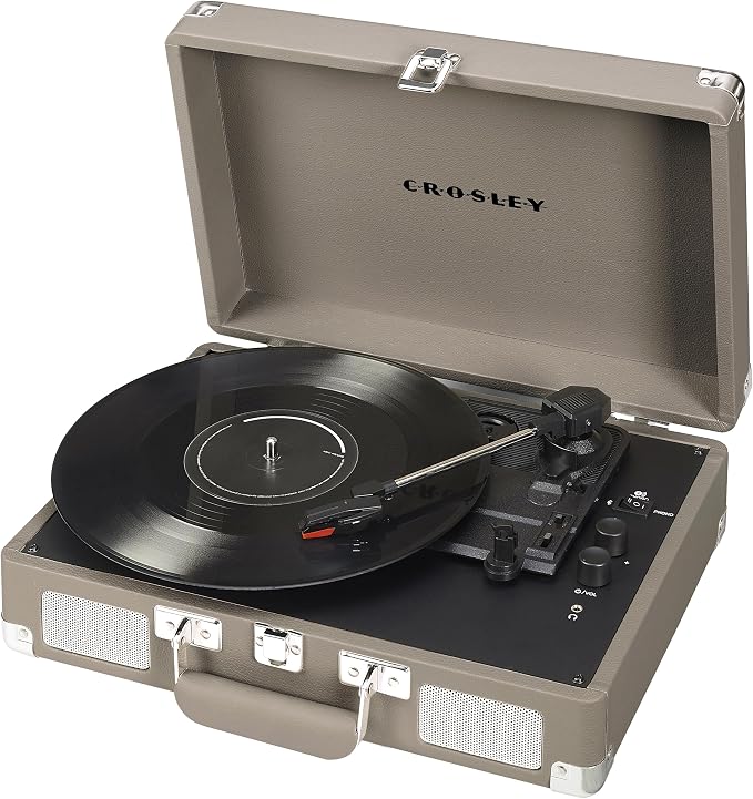 Crosley CR8005F-TE Cruiser Plus Vintage 3-Speed Bluetooth in/Out Suitcase Vinyl Record Player Turntable, Taupe