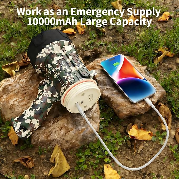 BUYSIGHT Rechargeable Spotlight Flashlight, Actual 1500 Lumens Handheld Spotlight, Waterproof Hunting Lamp with Red Filter (Camouflage Green)
