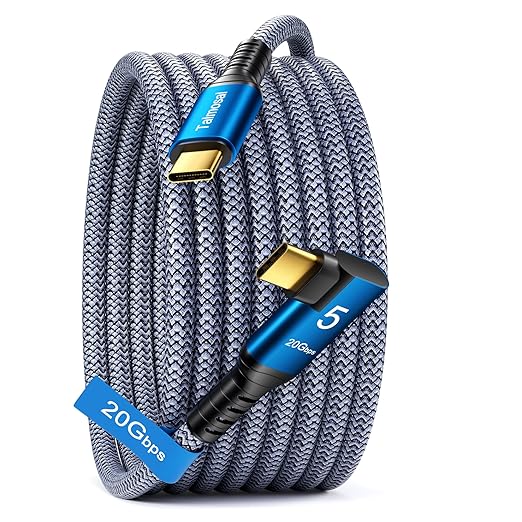 240W for Thunderbolt 5 Cable Right Angle 15ft, Support 5K / 4K@60Hz, 20Gbps for iPhone 17, Thunderbolt 4, USB4, SSD, MacBook M4 Pro, Dock, eGPU, Mac mini M4 / M4 Pro