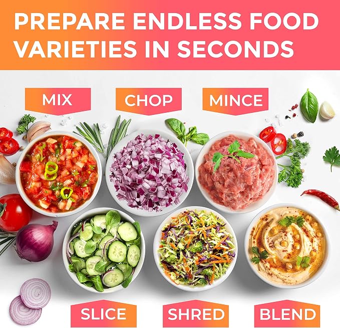 Mueller Ultra Prep Food Processor Chopper for Dicing, Slicing, Shredding, Mincing, and Pureeing, Food Chopper for Vegetables, Meat, Grains, Nuts, 8 Cup, Silver
