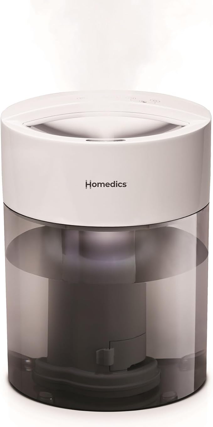 HoMedics Humidifiers for Bedroom, Home, Nursery, Office and Plants. Total Comfort UV-C Ultrasonic Humidifier, Leak Resistant Design, 0.97 Gallon Tank, 35 Hour Run Time, Quiet, Cool Mist, Night Light