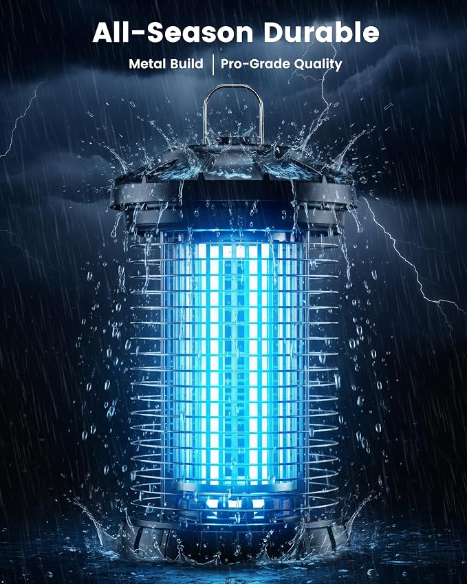 Outdoor Bug Zapper, IPX5 Mosquito Zapper with Dual Lure 365nm Light & 36℃ Body Heat CO2 Mimic, 4200V Smart High Voltage Insect Trap for Patio Backyard Garden