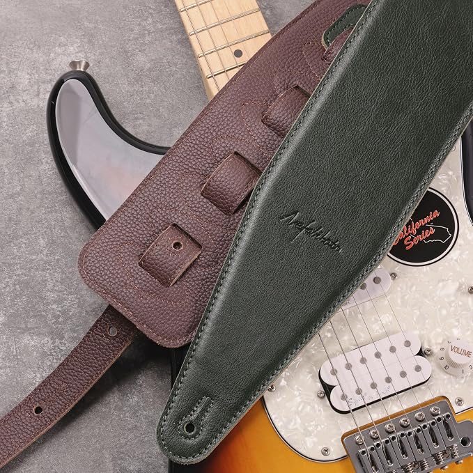 Nefelibata 3.8" Wide Guitar Strap, Full Grain Italian Leather Adjustable Guitar Straps with Foam Padding for Bass, Electric, and Acoustic Guitars