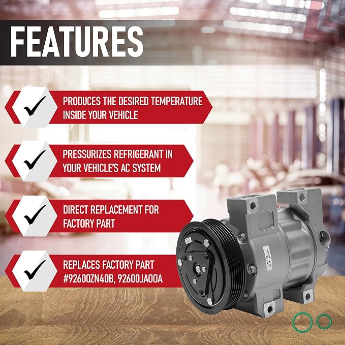 AC Compressor with Clutch - A/C Compressor Compatible with Nissan Altima & Sentra 2.5L 2007-2012 - Replaces 92600ZN40B, 92600JAOOA, 92600-ZN40B, 10886C, CO1886C - HVAC Air Conditioner Compressor