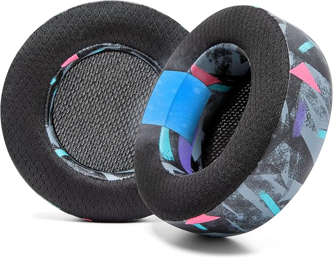 WC Freeze Virtuoso - Hybrid Fabric Cooling Gel Replacement Earpads for Corsair Virtuoso Gaming Headset, Made by Wicked Cushions, Improved Durability, Thickness and Sound Isolation |90's Black