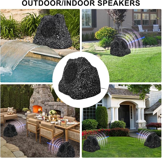 STUDIOFINIX Outdoor Rock Speakers Waterproof, 600 Watt 8 Inch Superior Timbre IPX7 Weatherproof Design for Garden,Patio,Pool,Deck,BBQ (Pair)