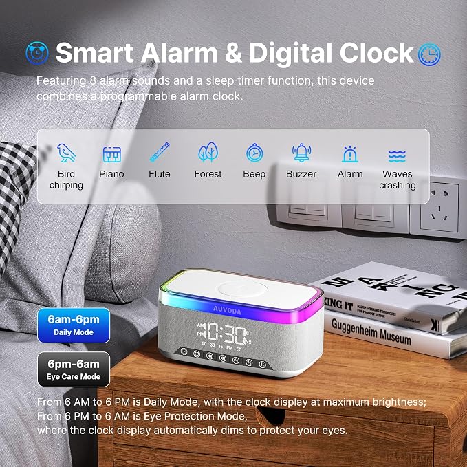 S300 Portable Bluetooth Speaker, 16 W Stereo, BT 5.3, TWS Pairing | 15 W Wireless Charging, 13-Color Night Light, Alarm Clock, TF AUX Inputs, Ideal for PC Smartphone Home Bedroom Office