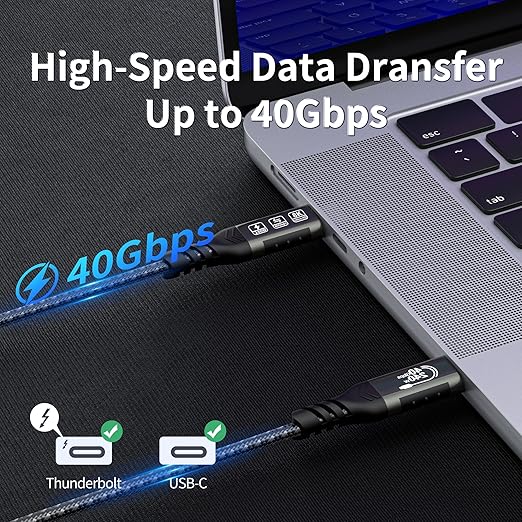 Short USB C Thunderbolt 4 Cable 1.65ft, USB4 Braided Cables 40Gbps, 8K 60Hz PD 240W Compatible with Thunderbolt 4/3, USB4/3, Type C, for Mac MacBook Pro, SSD eGPU, 0.5 Meter