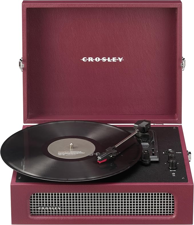 Crosley CR8017B-BU Voyager Vintage Portable Vinyl Record Player Turntable with Bluetooth in/Out and Built-in Speakers, Burgundy