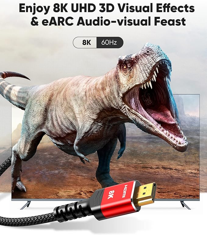 Highwings HDMI Cables 3.3FT/1M 2-Pack, (HDMI 2.1) 10K 8K@60Hz 4K@120Hz 48Gbps HDMI Cord, Ultra High Speed Picture Quality Performance Cable, Braided, HDCP 2.2&2.3, eARC, Ease of Installation