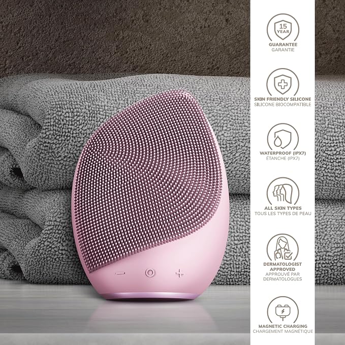 GESKE SmartAppGuided™ Sonic Facial Brush 5 in 1 | Vibrating Electric Facial Cleansing Brush | Soft Silicone Brush | Professional Facial Cleanser | Skin Cleanser & Exfoliator | Face Massager