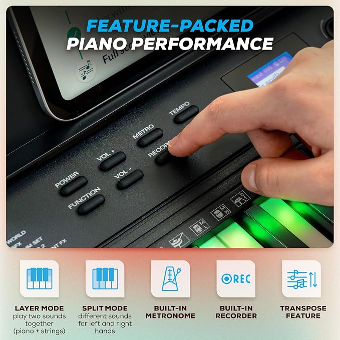 Alesis Teacher's Choice 61 Portable Keyboard Piano for Beginners with 61 Light Up Keys, 300 Sounds, Speakers, Stand, Bench, Headphones and Skoove Music Lessons