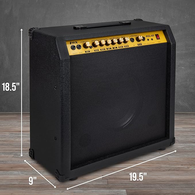 LyxPro 60 Watt Electric Guitar Amplifier | Combo Solid State Studio & Stage Amp with 10” 4-Ohm Speaker, Custom EQ Controls, Drive, Delay, ¼” Passive/Active/Microphone Inputs, Aux in & Headphone Jack
