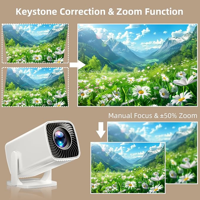 Mini Projector, Portable Projector 4K & Full HD 1080P Support, 270° Rotation Outdoor Projector, Movie Projector Compatible with Smartphone, TV Stick, Laptop, PS4, HDMI, USB