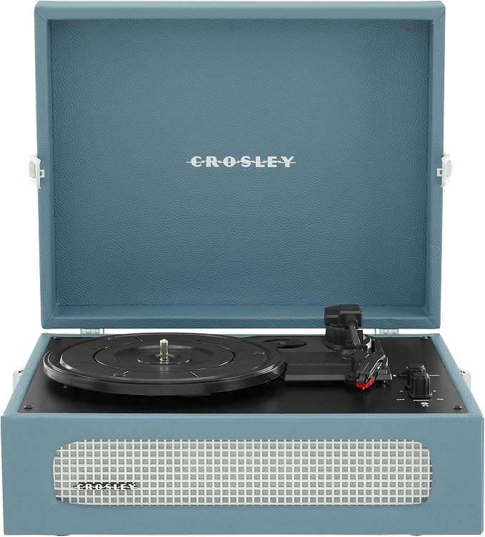 Crosley CR8017B-WB Voyager Vintage Portable Vinyl Record Player Turntable with Bluetooth in/Out and Built-in Speakers, Washed Blue