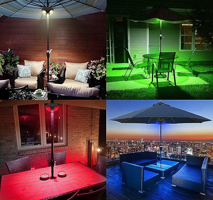 HONWELL Patio Umbrella Light Outdoor Wireless Battery Operated LED Table Umbrella Lights with Remote, 12 Color Changing Outside Umbrella Pole Light, Camping Lights for Umbrellas (Brown)