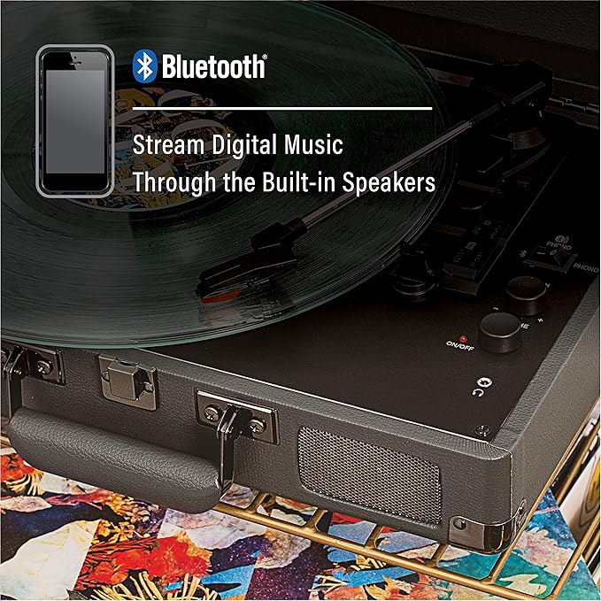 Crosley CR8005F-SG Cruiser Plus Vintage 3-Speed Bluetooth in/Out Suitcase Vinyl Record Player Turntable, Slate