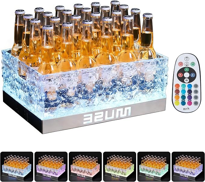 WILON LED Ice Bucket for Parties Large Capacity | Clear Plastic Drink Cooler with RGB Lights & Remote for Beer Wine Champagne Home Bar Essential Leakproof & Easy to Clean