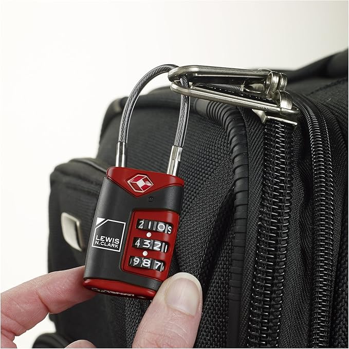 Lewis N. Clark TSA-Approved Easy-to-Set Combination Luggage Lock With Steel Cable, Red, One Size