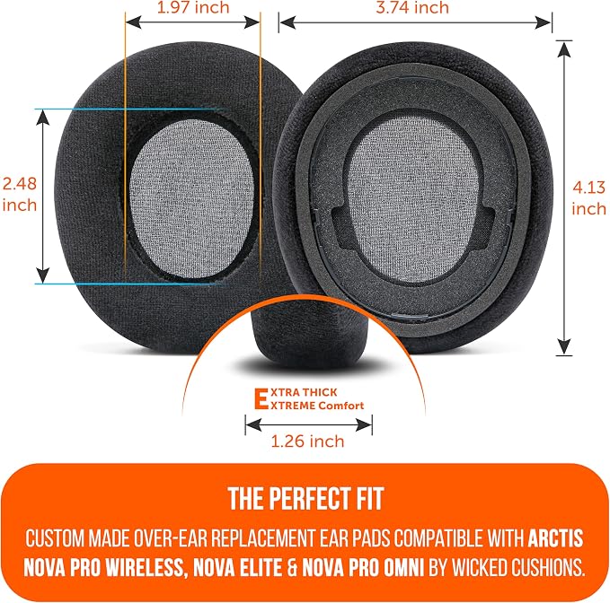 WC StealthZ Nova Pro Wireless - FPS Oriented Earpads for Arctis Nova Pro Wireless, Nova Elite, & Nova Pro Omni by GadgetryTech & Wicked Cushions | Sound Precision & Comfort for FPS Games | Black