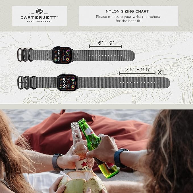 Carterjett EXTRA LARGE Hiking Trail Nylon Band - Compatible with Apple Watch Ultra 3 2 1 49mm, All Series 46mm 45mm 44mm for Men Women, XL for Big Wrists, Xtra Long, Soft Braided Sturdy Weave Sport Strap for iWatch & SE 3 2 1 (Casper Gray, XL)