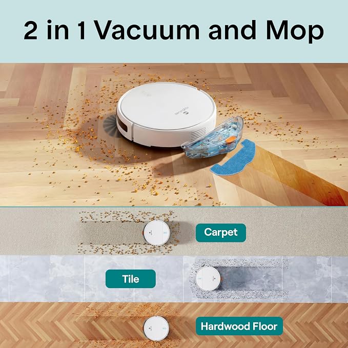 SereneLife Robot Vacuum Cleaner, Automatic Vacuum Robot with App Control, 700Pa Suction, 3 Cleaning Modes, Auto Recharge, Dual Side Brushes, Works on Hard Floors, Low-Pile Carpets, Pet Hair, 11.4"x3"