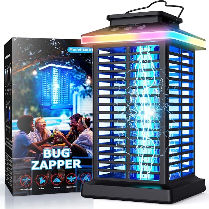 Bug Zapper Outdoor, Mosquito Zapper 2 in 1 Portable & Rechargeable Bug Zapper Outdoor with 5000mAh Battery & LED Night Light, 4000V Electric Fly Zapper for Outside,Patio,Backyard,Garden
