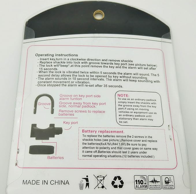 Alarm Lock 110dba Universal Security Alarm Lock System Anti-Theft for Door Motor Bicycle Padlock with 3 Keys (Black)