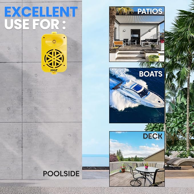 PyleUsa Bluetooth Indoor Outdoor Speakers Pair-500Watt Dual Waterproof 5.25” 2-Way Full Range Speaker System w/ 1/2”High Compliance Polymer Tweeter-Home, Boat, Marine, Deck,Patio,Poolside - PDWRBT56YL