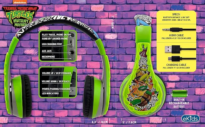Teenage Mutant Ninja Turtles Bluetooth Headphones Kids Wireless Headphones