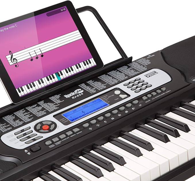 RockJam 54 Key Keyboard Piano with Power Supply, Sheet Music Stand, Piano Note Stickers & Lessons