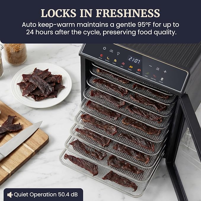 Elite Gourmet 10-Tray Food Dehydrator Machine, Digital Temp & Timer (95–167°F), Stainless Steel Trays, Jerky Maker, Fruit & Herb Dryer, Yogurt Maker, 48 Hour Timer, Mesh & Fruit Roll Trays, Black