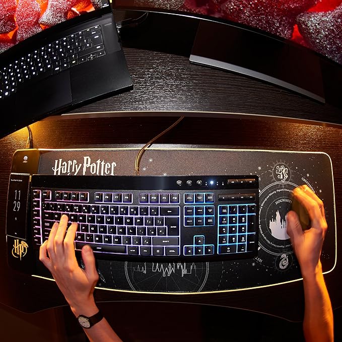 Harry Potter XL RGB Gaming Mat with 15W Wireless Charger | Customizable LED, Anti-Slip, Spill-Resistant
