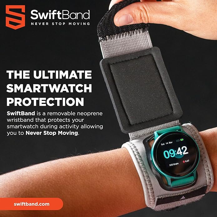SwiftBand Smartwatch Protector - Universal Smartwatch Protective Strap and Screen Protector, Sports Watch Cover, Compatible with Apple Watch, Fitbit, Garmin, Amazfit, Fossil, Samsung and more