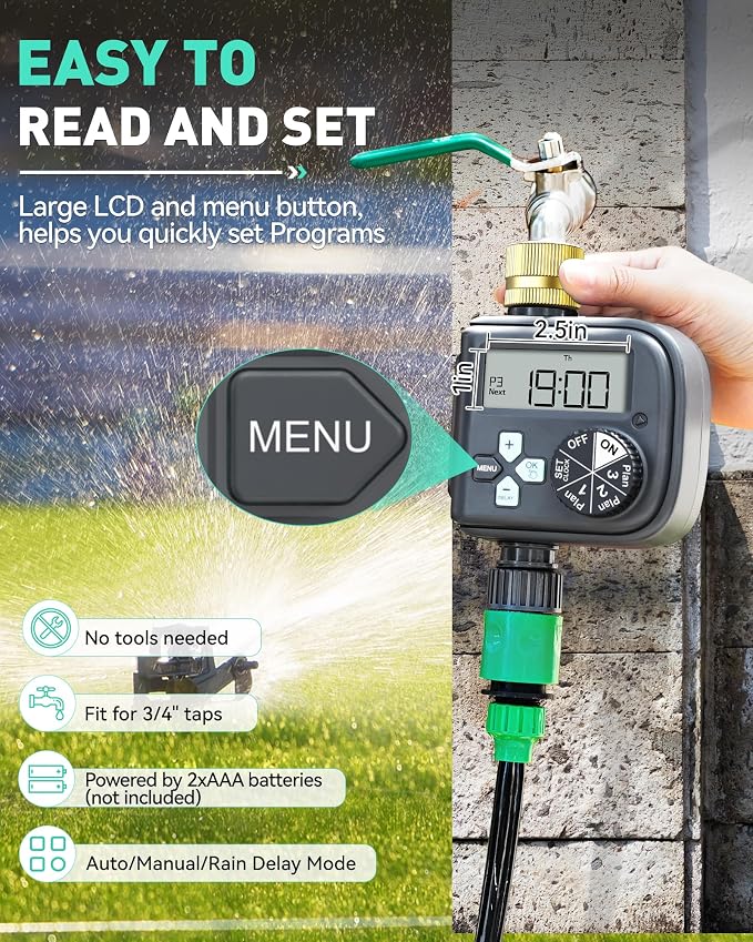 RAINPOINT Water Timer for Garden Hose - 2 Zone Sprinkler Timer